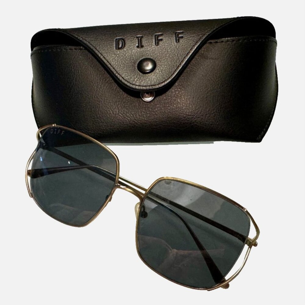 DIFF Sunglasses Gold Brass Eyewear + Case BG-GR117 56-16-140 Frankie